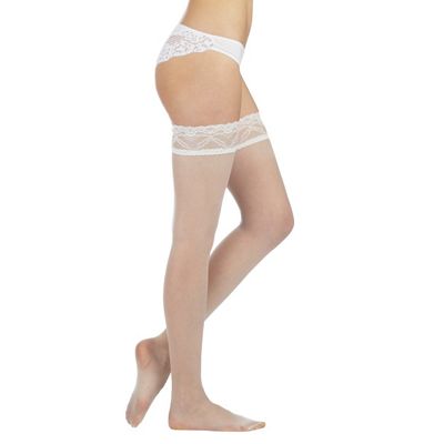 Designer ivory 10 Denier lace hold ups with bow detail